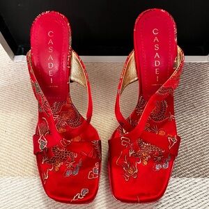 Casadei Red Embroidered Heels